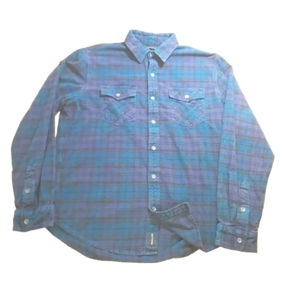 True Religion Flannel Shirt Biker Western Cowboy Rodeo Country Tartan Plaid Sz L